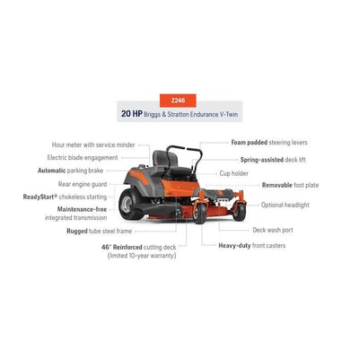 Husqvarna Z246 46" Zero-Turn Mower | 22HP Briggs V-Twin Engine