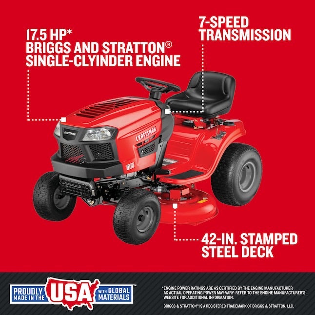 CRAFTSMAN T110 42" Riding Lawn Mower | 17.5HP Briggs & Stratton